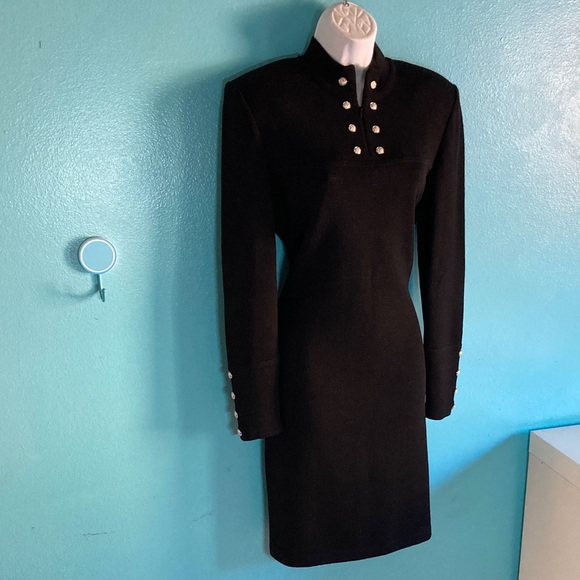St. John Dresses & Skirts - St. John Evening Basics Black Knit Dress Size M /8 with Silvertone Buttons